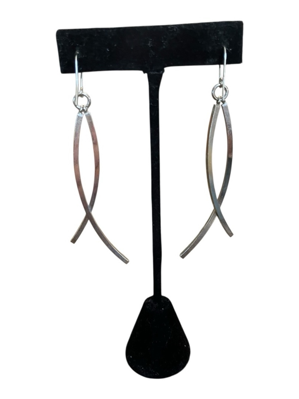 White House Black Market Modern Minimalist Curved Bar Drop Silver Earrings